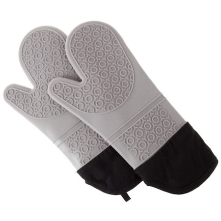 Silicone Oven Mitts,Extra Long Heat Resistant With Quilted Lining,2-sided Textured Grip,1-pair, Gray
